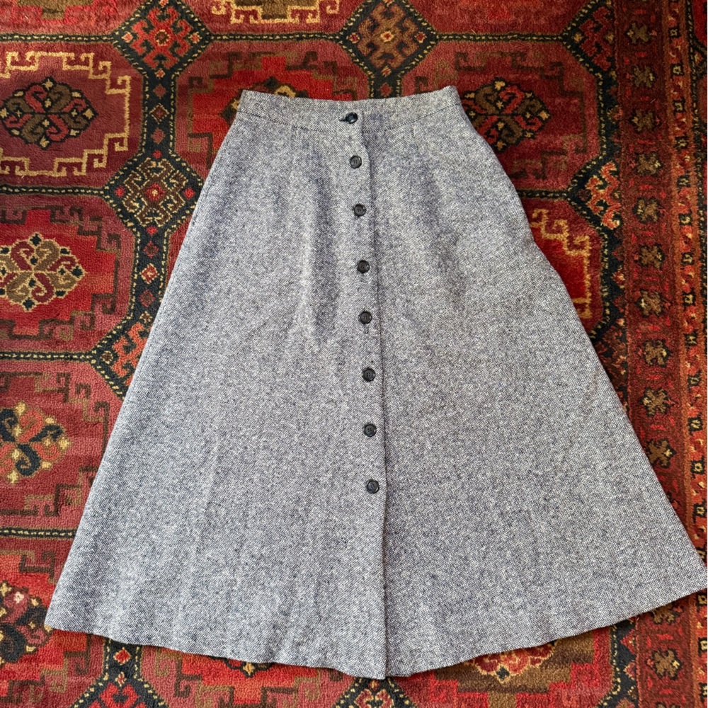 Orvis Vintage Charcoal Button-Front A-Line Skirt